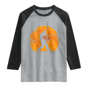 Funny Halloween Bigfoot Pumpkin Raglan Shirt Spooky Cryptid Autumn Gift