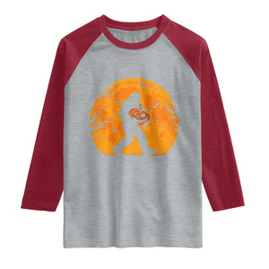 Funny Halloween Bigfoot Pumpkin Raglan Shirt Spooky Cryptid Autumn Gift
