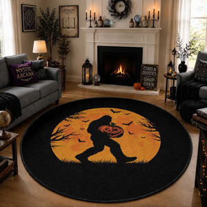 Funny Halloween Bigfoot Pumpkin Round Rug Spooky Cryptid Autumn Gift