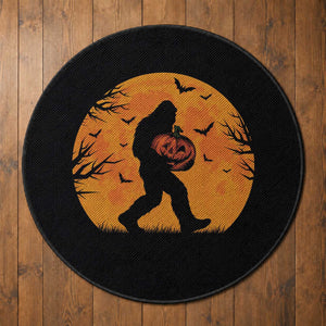 Funny Halloween Bigfoot Pumpkin Round Rug Spooky Cryptid Autumn Gift