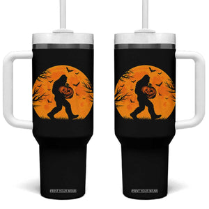 Funny Halloween Bigfoot Pumpkin Tumbler With Handle Spooky Cryptid Autumn Gift