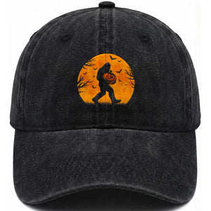 Funny Halloween Bigfoot Pumpkin Washed Cotton Baseball Cap Spooky Cryptid Autumn Gift