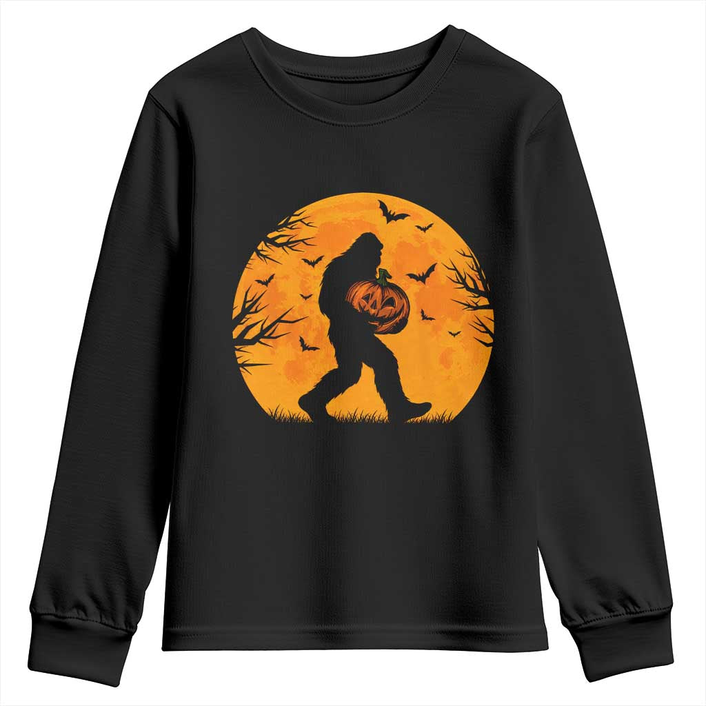 Funny Halloween Bigfoot Pumpkin Youth Sweatshirt Spooky Cryptid Autumn Gift