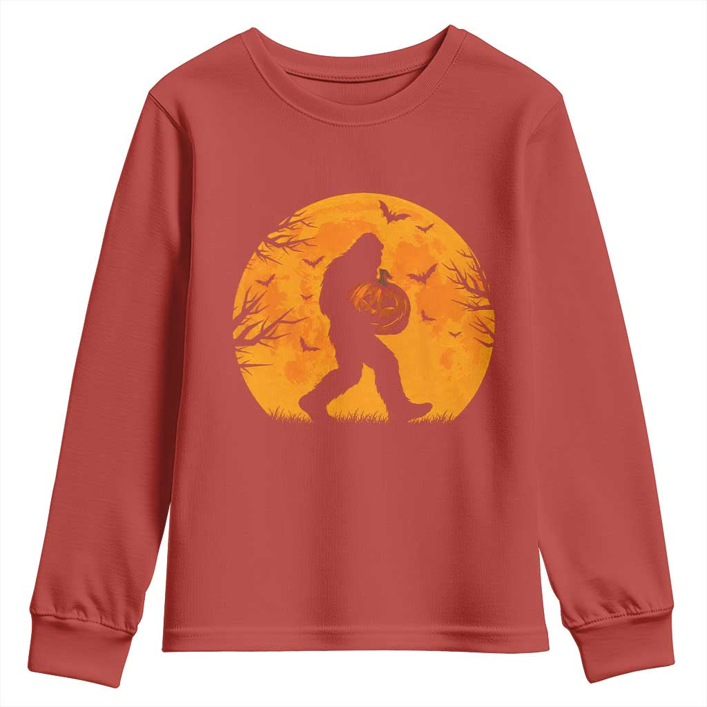 Funny Halloween Bigfoot Pumpkin Youth Sweatshirt Spooky Cryptid Autumn Gift