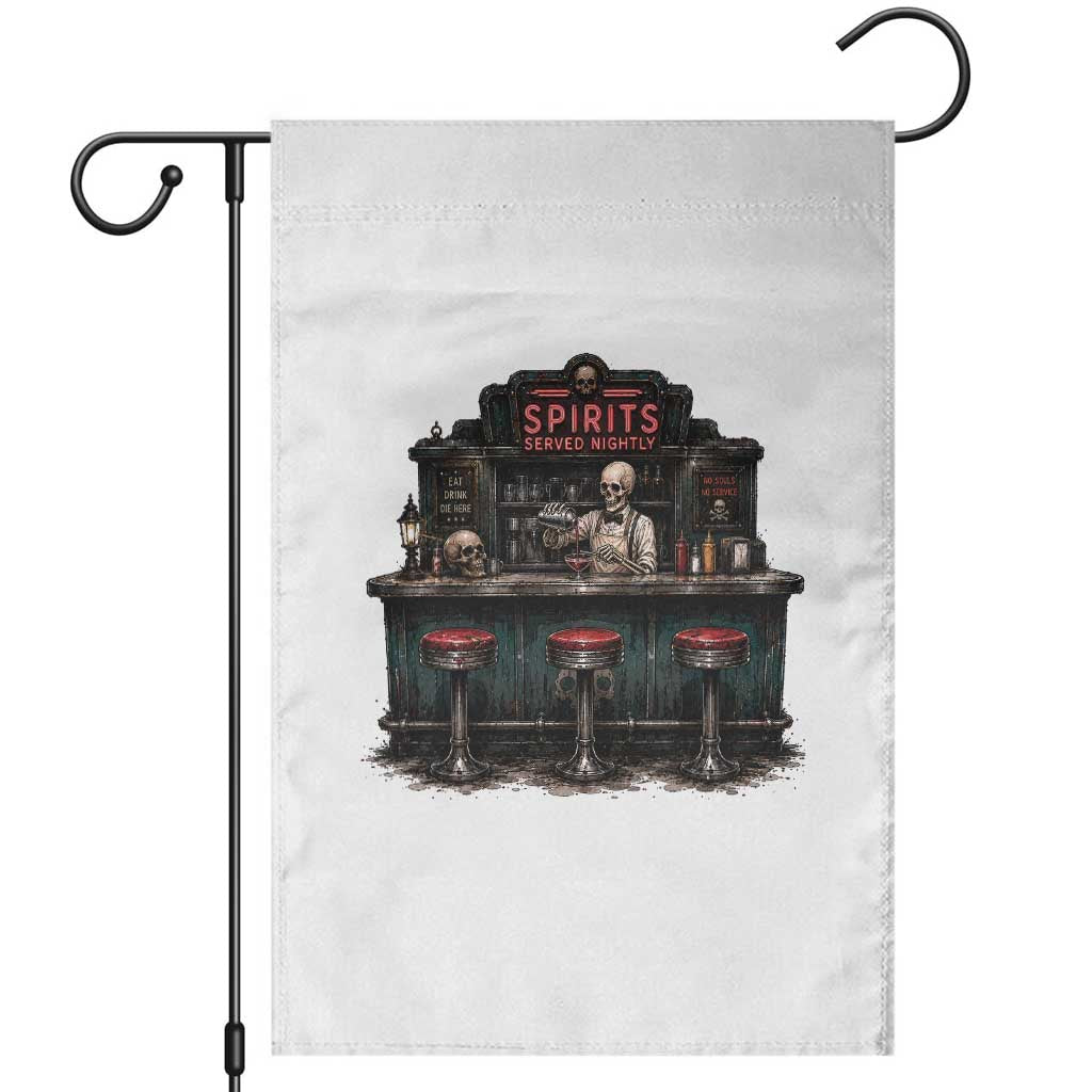 Skeleton Bartender Halloween Haunted Bar Garden Flag Spirits Served Nightly Bar Lover