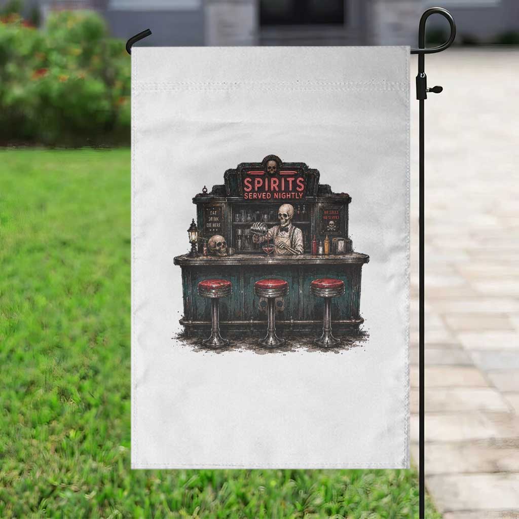 Skeleton Bartender Halloween Haunted Bar Garden Flag Spirits Served Nightly Bar Lover