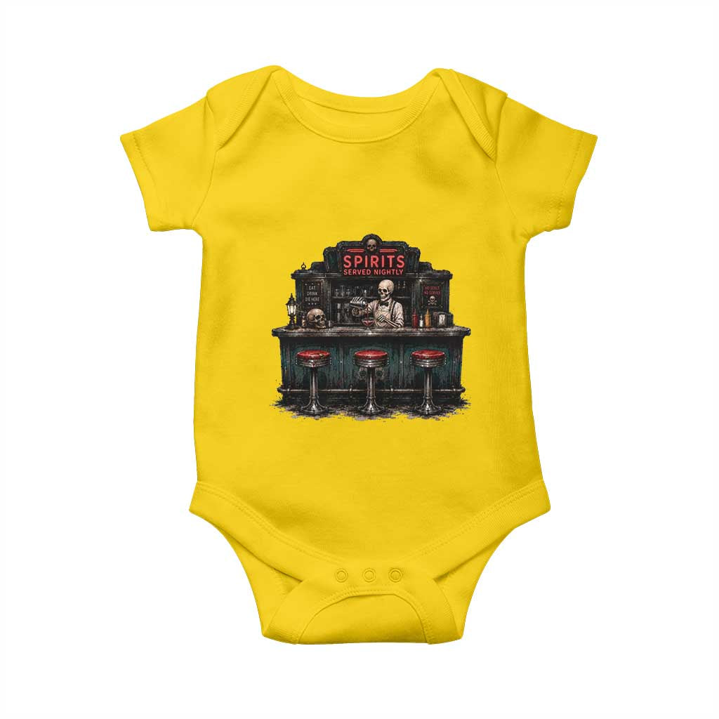 Skeleton Bartender Halloween Haunted Bar Baby Onesie Spirits Served Nightly Bar Lover