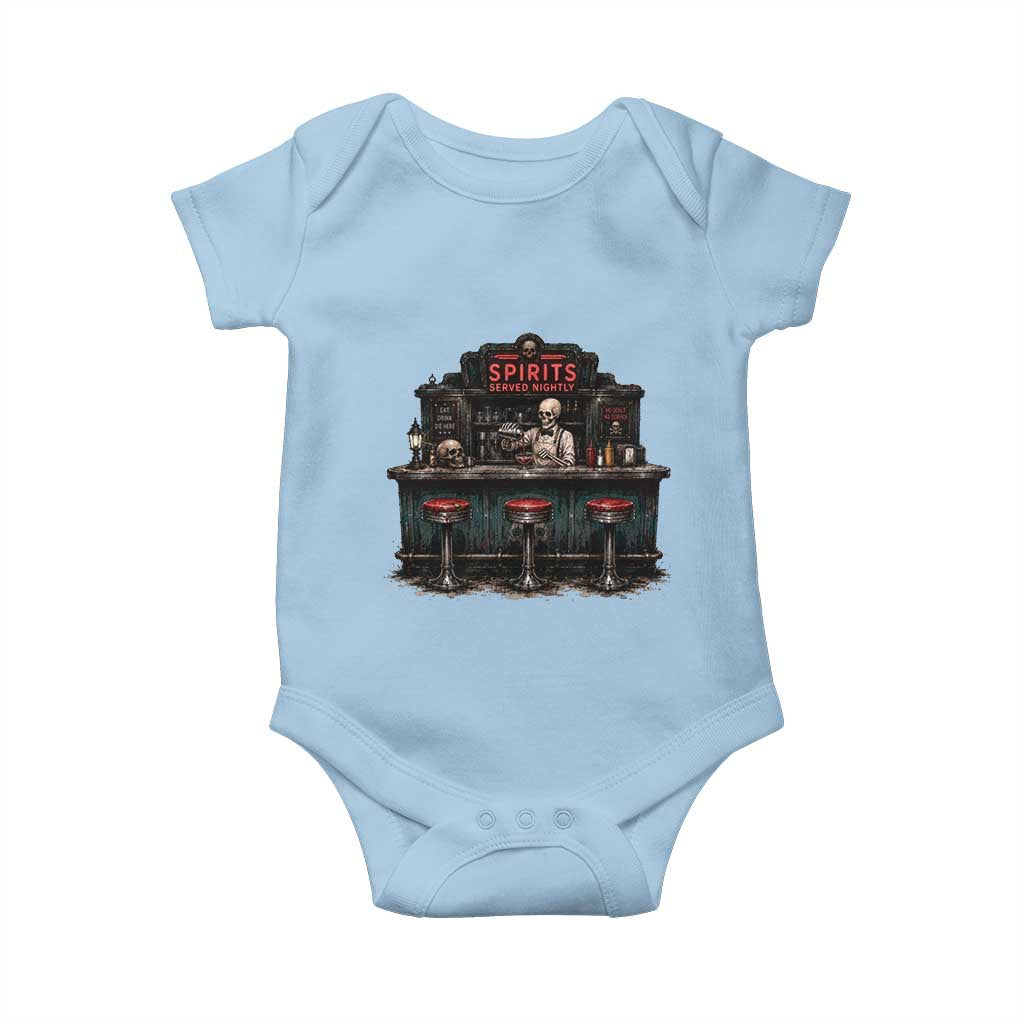 Skeleton Bartender Halloween Haunted Bar Baby Onesie Spirits Served Nightly Bar Lover