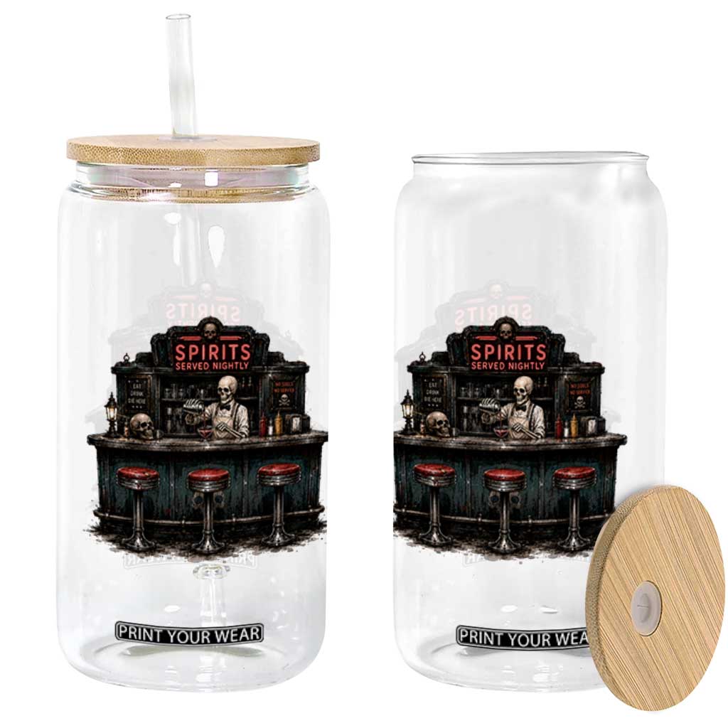 Skeleton Bartender Halloween Haunted Bar Glass Can Spirits Served Nightly Bar Lover