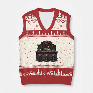 Skeleton Bartender Halloween Haunted Bar V-Neck Knit Sweater Vest Spirits Served Nightly Bar Lover