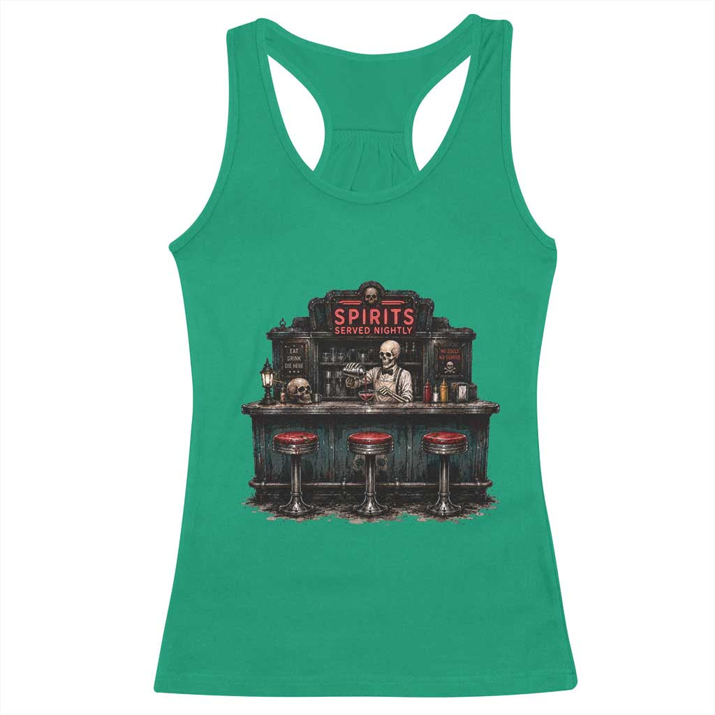 Skeleton Bartender Halloween Haunted Bar Racerback Tank Top Spirits Served Nightly Bar Lover