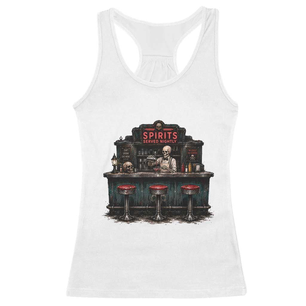 Skeleton Bartender Halloween Haunted Bar Racerback Tank Top Spirits Served Nightly Bar Lover
