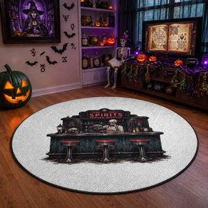 Skeleton Bartender Halloween Haunted Bar Round Rug Spirits Served Nightly Bar Lover