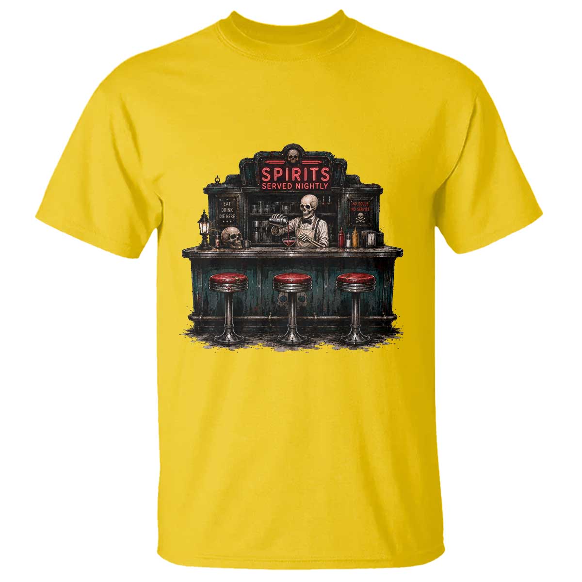 Skeleton Bartender Halloween Haunted Bar T Shirt Spirits Served Nightly Bar Lover