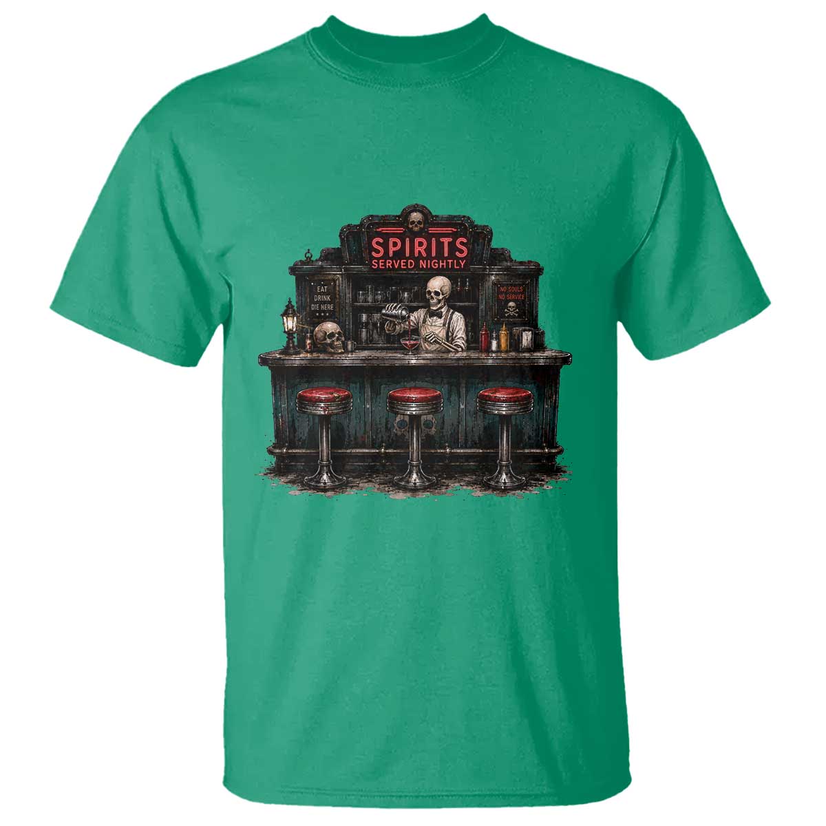 Skeleton Bartender Halloween Haunted Bar T Shirt Spirits Served Nightly Bar Lover