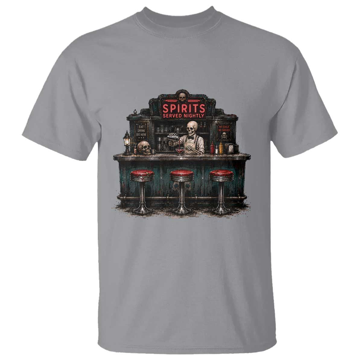 Skeleton Bartender Halloween Haunted Bar T Shirt Spirits Served Nightly Bar Lover