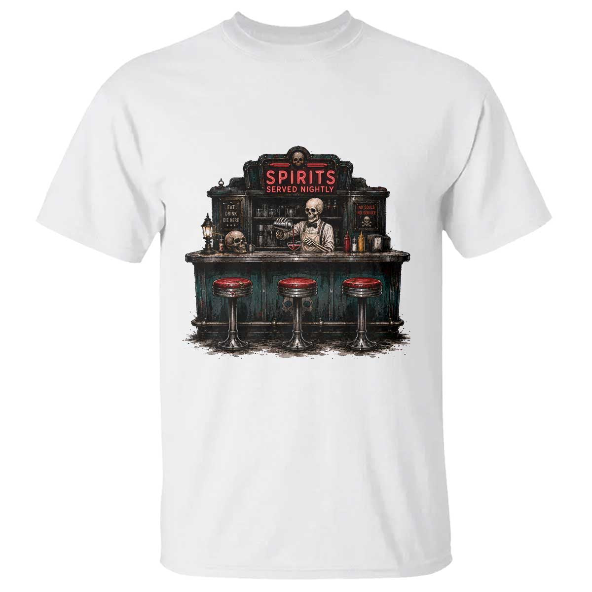 Skeleton Bartender Halloween Haunted Bar T Shirt Spirits Served Nightly Bar Lover