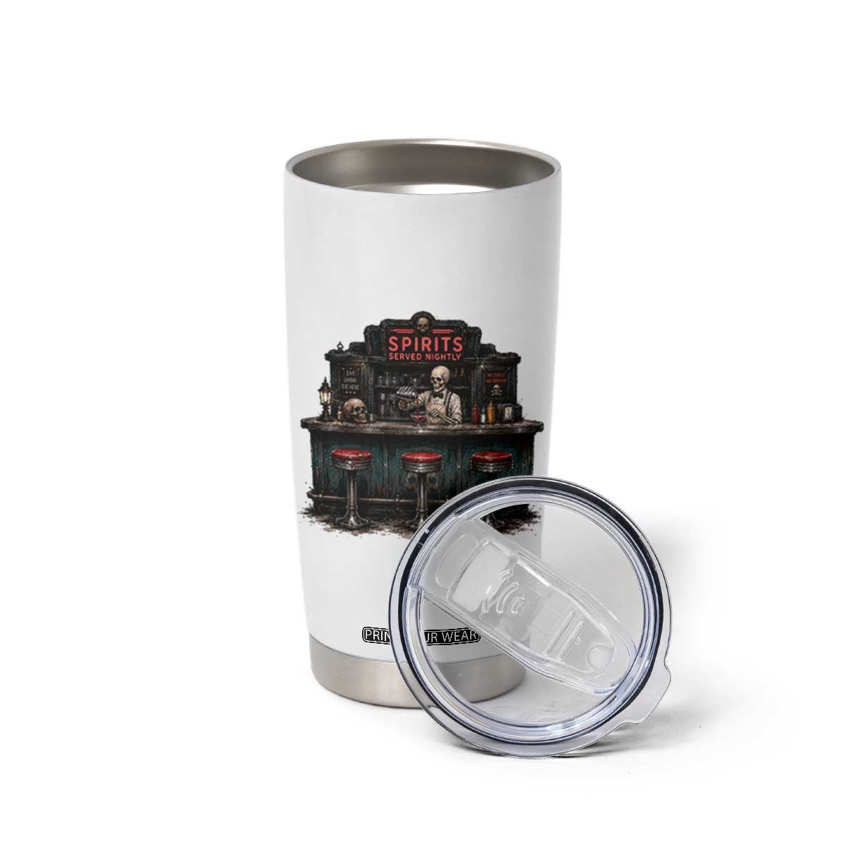 Skeleton Bartender Halloween Haunted Bar Tumbler Cup Spirits Served Nightly Bar Lover