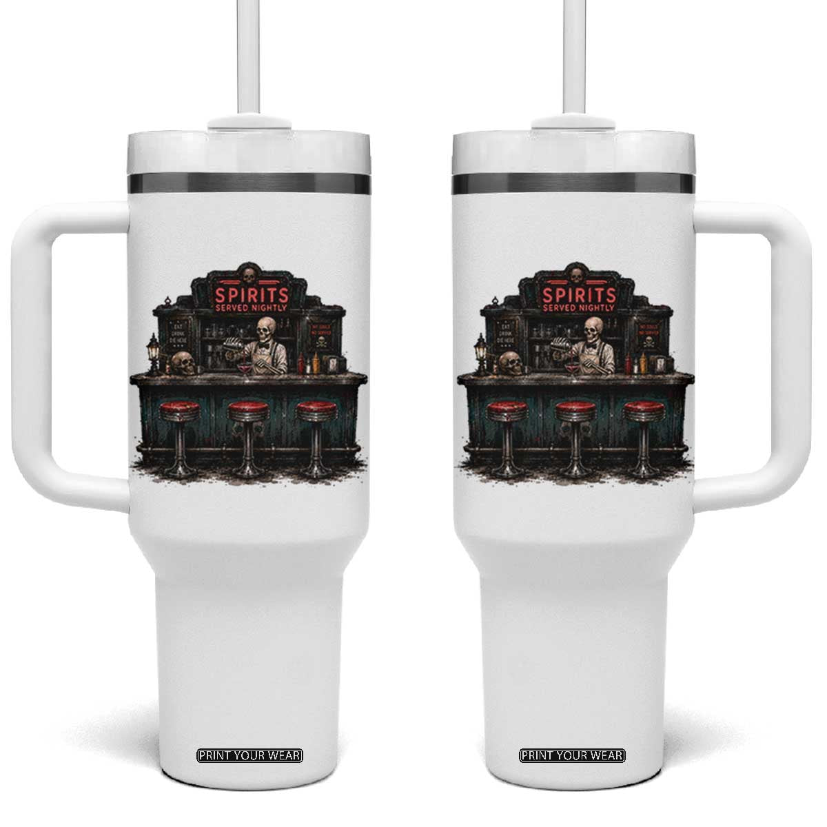Skeleton Bartender Halloween Haunted Bar Tumbler With Handle Spirits Served Nightly Bar Lover