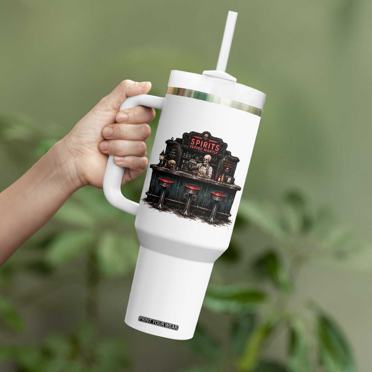 Skeleton Bartender Halloween Haunted Bar Tumbler With Handle Spirits Served Nightly Bar Lover