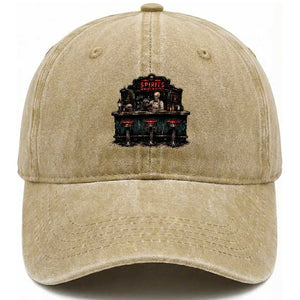 Skeleton Bartender Halloween Haunted Bar Washed Cotton Baseball Cap Spirits Served Nightly Bar Lover