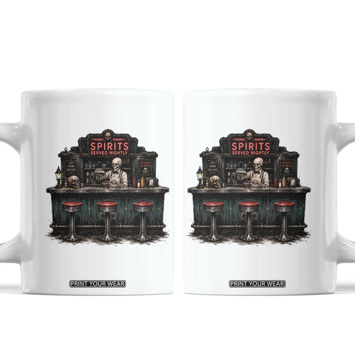 Skeleton Bartender Halloween Haunted Bar Coffee Mug Spirits Served Nightly Bar Lover