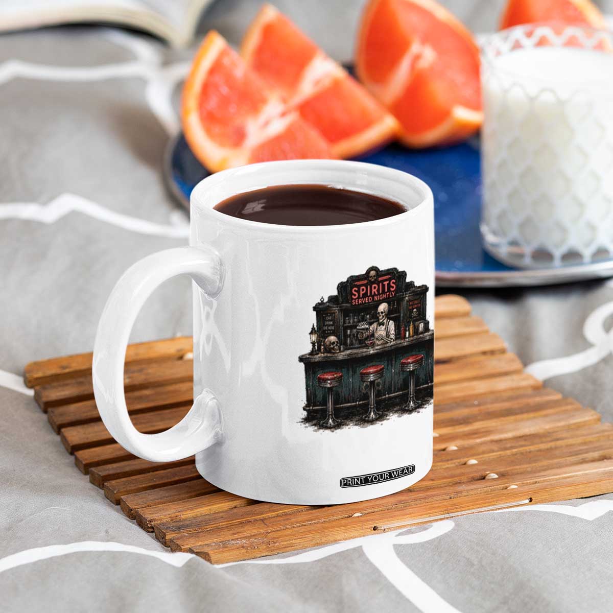 Skeleton Bartender Halloween Haunted Bar Coffee Mug Spirits Served Nightly Bar Lover