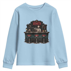 Skeleton Bartender Halloween Haunted Bar Youth Sweatshirt Spirits Served Nightly Bar Lover