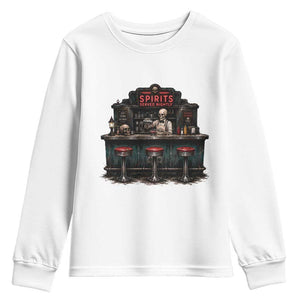 Skeleton Bartender Halloween Haunted Bar Youth Sweatshirt Spirits Served Nightly Bar Lover