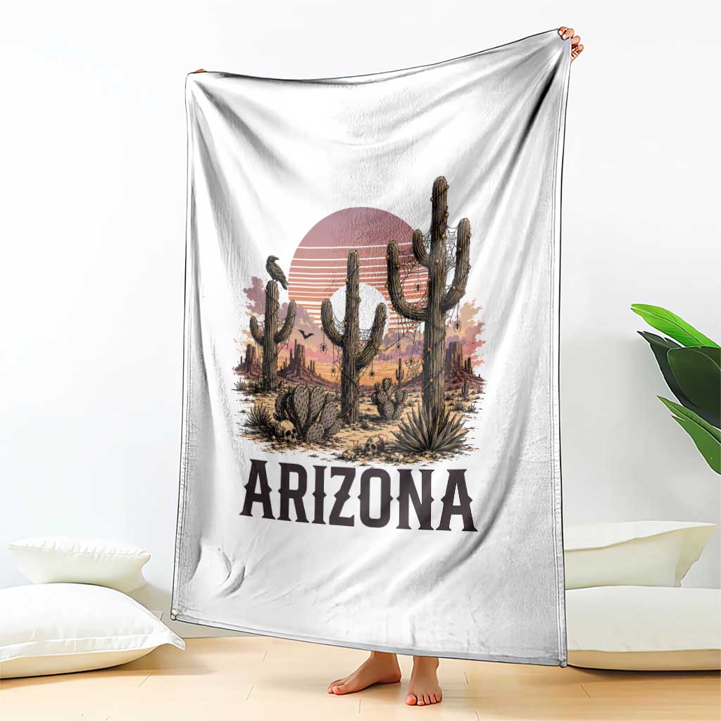 Arizona Halloween Retro Desert Cactus Throw Blanket Grand Canyon State Spooky Sunset