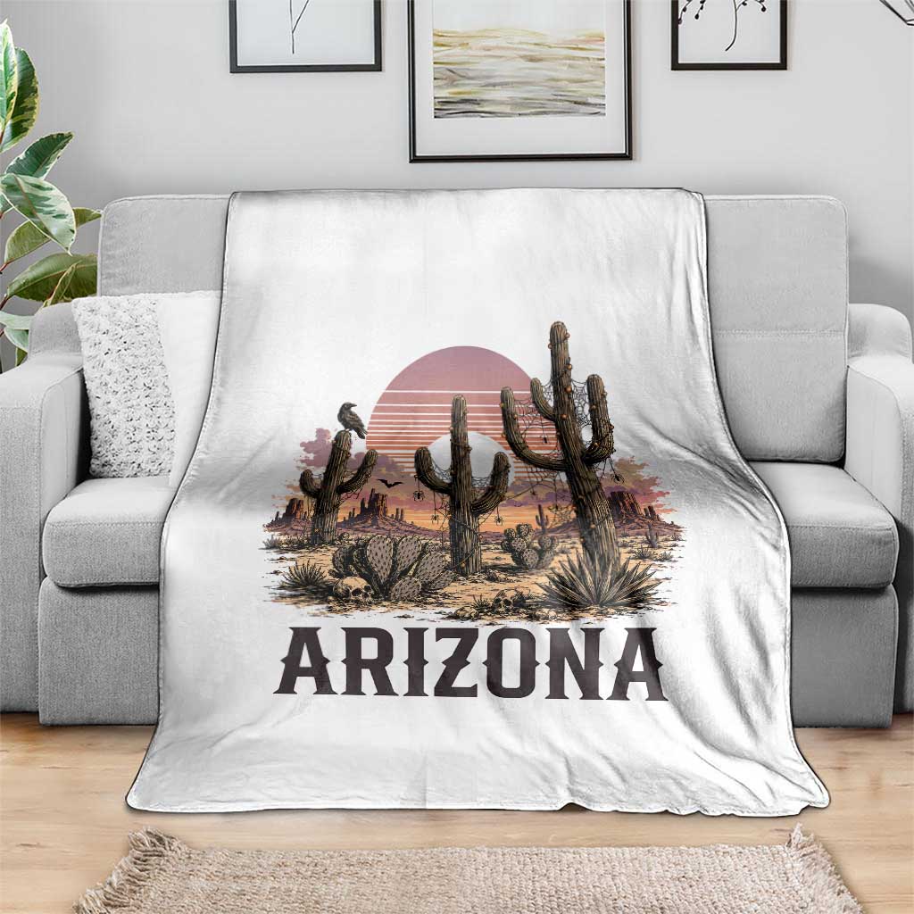 Arizona Halloween Retro Desert Cactus Throw Blanket Grand Canyon State Spooky Sunset