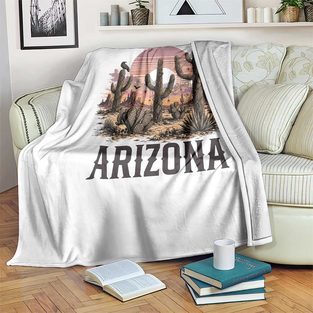 Arizona Halloween Retro Desert Cactus Throw Blanket Grand Canyon State Spooky Sunset