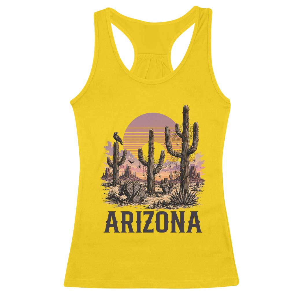Arizona Halloween Retro Desert Cactus Racerback Tank Top Grand Canyon State Spooky Sunset
