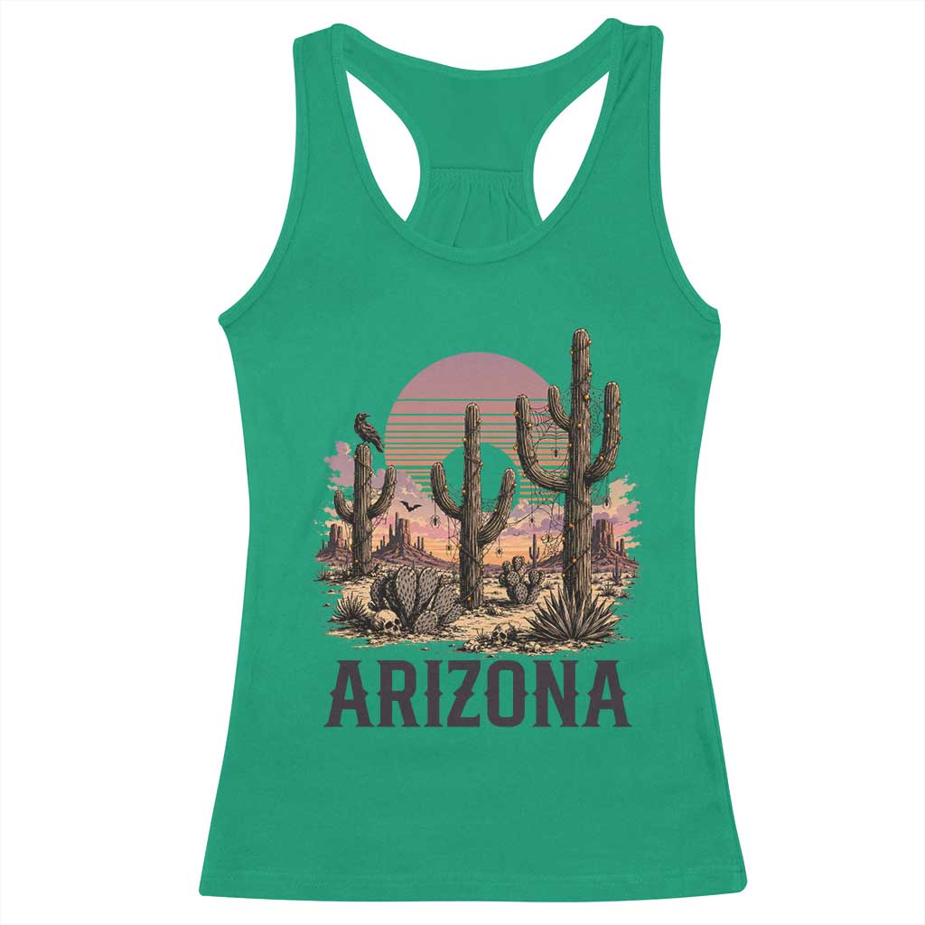 Arizona Halloween Retro Desert Cactus Racerback Tank Top Grand Canyon State Spooky Sunset