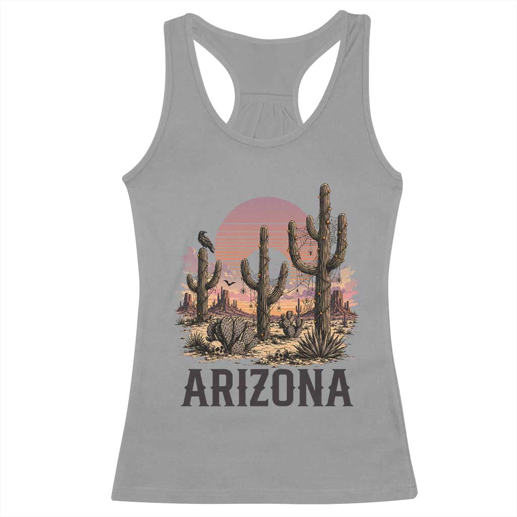 Arizona Halloween Retro Desert Cactus Racerback Tank Top Grand Canyon State Spooky Sunset