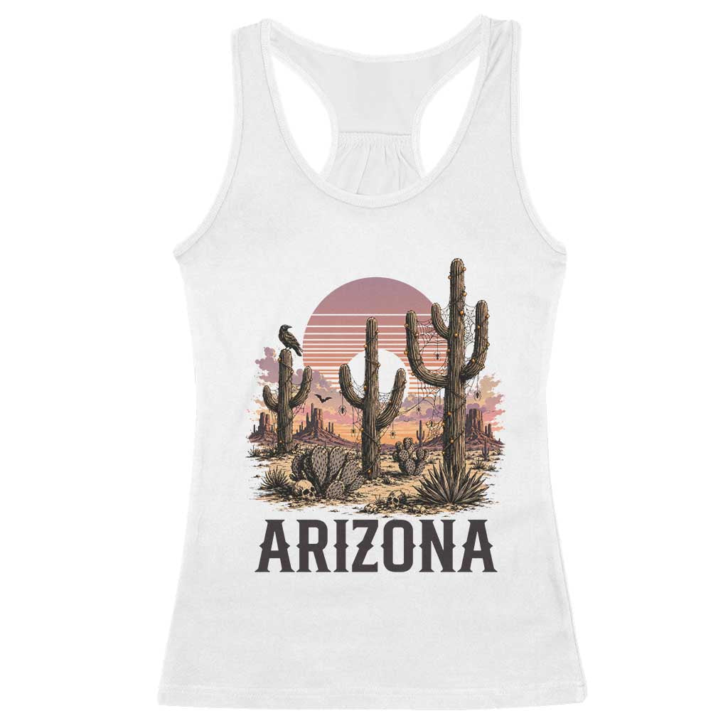 Arizona Halloween Retro Desert Cactus Racerback Tank Top Grand Canyon State Spooky Sunset