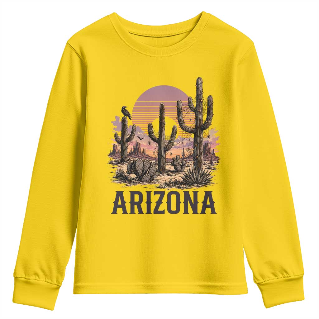Arizona Halloween Retro Desert Cactus Youth Sweatshirt Grand Canyon State Spooky Sunset
