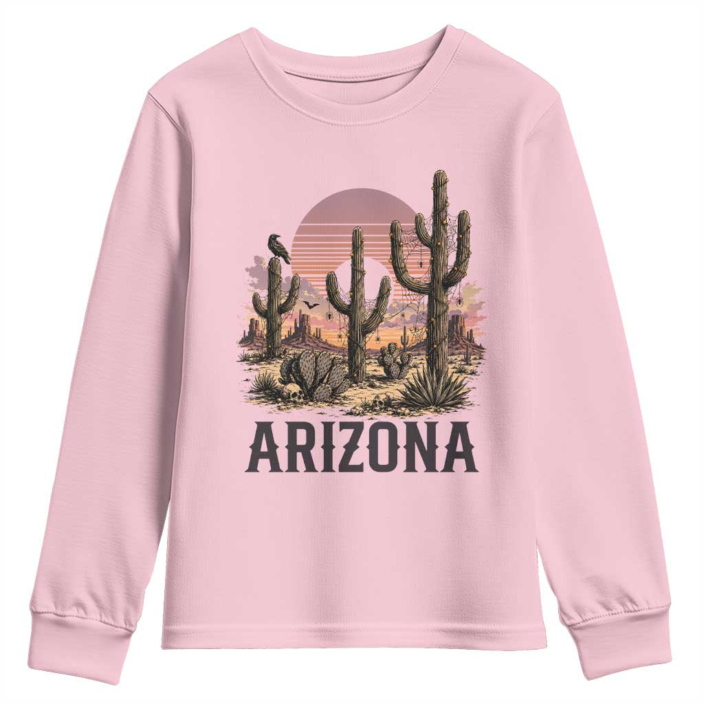 Arizona Halloween Retro Desert Cactus Youth Sweatshirt Grand Canyon State Spooky Sunset