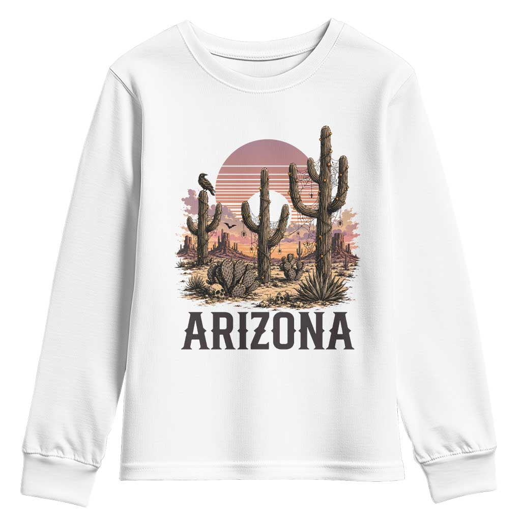 Arizona Halloween Retro Desert Cactus Youth Sweatshirt Grand Canyon State Spooky Sunset