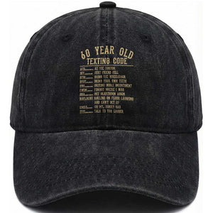 Funny 60 Year Old Texting Code Washed Cotton Baseball Cap Senior Citizen 60th Birthday Gift