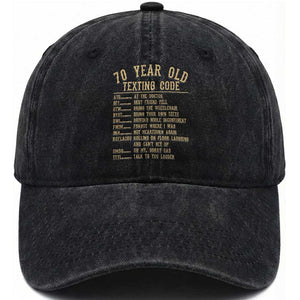 Funny 70 Year Old Texting Code Washed Cotton Baseball Cap Senior Citizen 70th Birthday Gift
