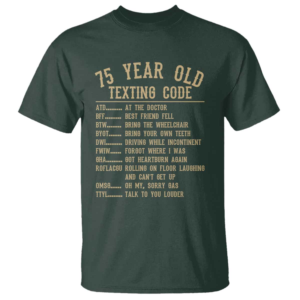 Funny 75 Year Old Texting Code T Shirt Senior Citizen 75th Birthday Gift