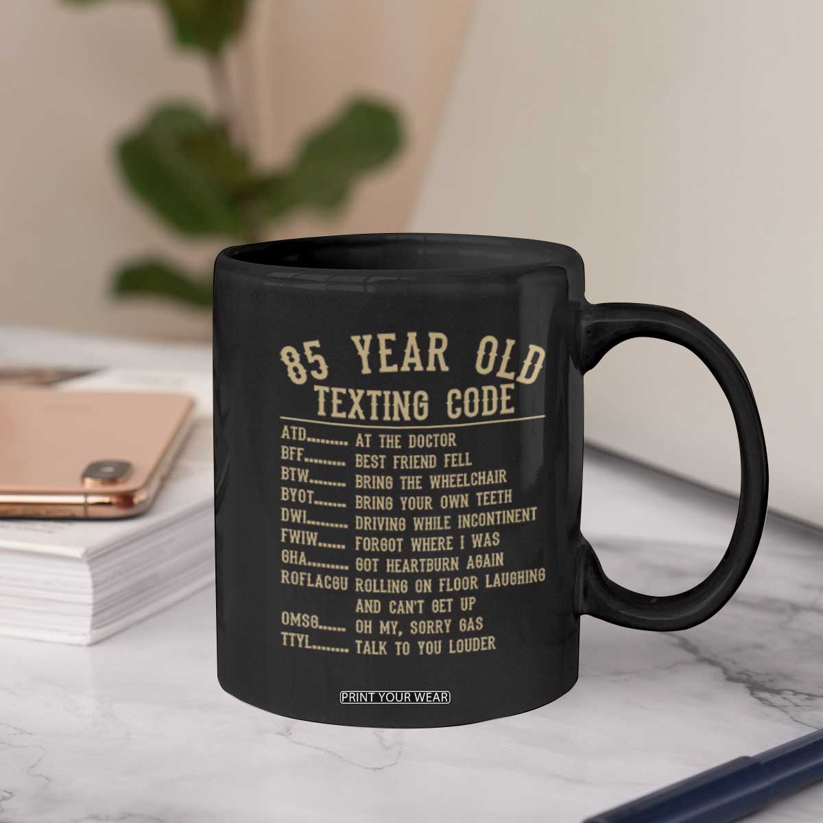 Funny 85 Year Old Texting Code Coffee Mug Senior Citizen 85th Birthday Gift