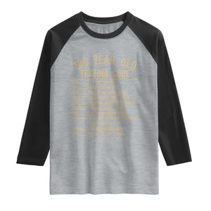 Funny 100 Year Old Texting Code Raglan Shirt Senior Citizen 100th Birthday Gift