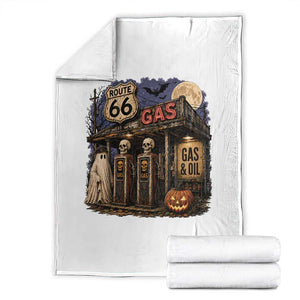 Route Highway 66 Spooky Gas Station Ghost Throw Blanket Gas Attendant Halloween Road Trip