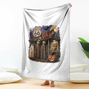 Route Highway 66 Spooky Gas Station Ghost Throw Blanket Gas Attendant Halloween Road Trip