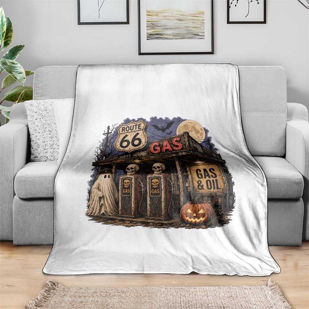 Route Highway 66 Spooky Gas Station Ghost Throw Blanket Gas Attendant Halloween Road Trip
