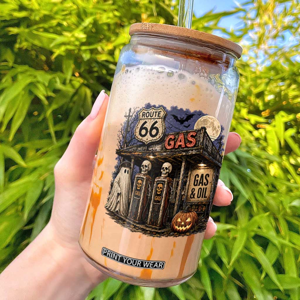 Route Highway 66 Spooky Gas Station Ghost Glass Can Gas Attendant Halloween Road Trip
