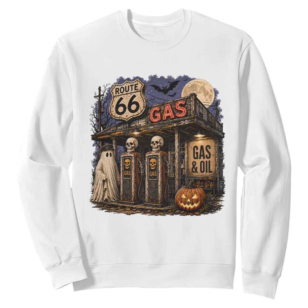 Route Highway 66 Spooky Gas Station Ghost Sweatshirt Gas Attendant Halloween Road Trip