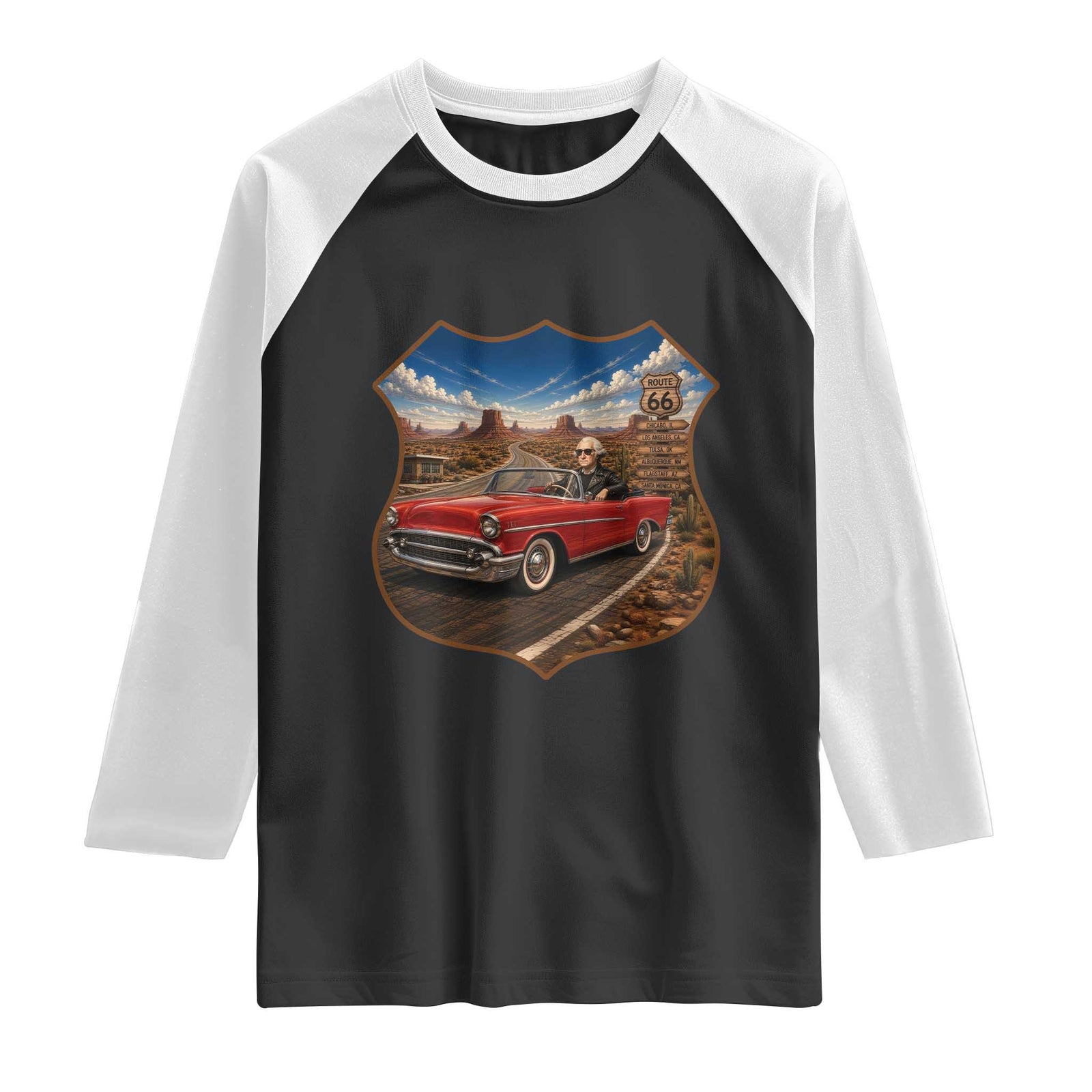 Funny George Washington Route Highway 66 Raglan Shirt Historical Parody Patriotic Road Trip